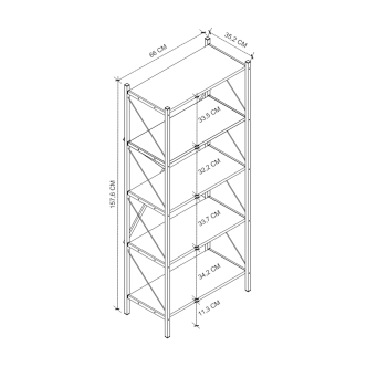Kovový regál MEBRU 158 cm, černá/ořech