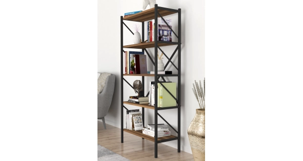 Kovový regál MEBRU 158 cm, černá/ořech