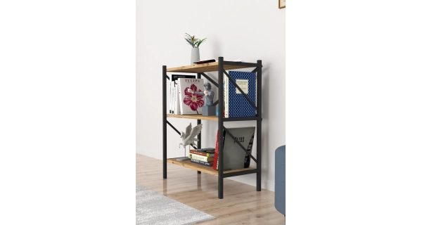 Kovový regál MEBRU 86 cm, černá/borovice