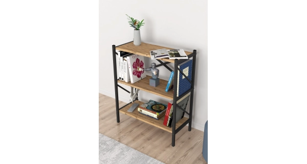 Kovový regál MEBRU 86 cm, černá/borovice