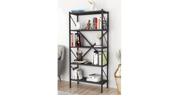 Kovový regál PEMTA 158 cm, černá/antracit