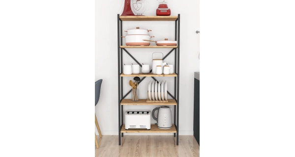 Kovový regál PEMTA 158 cm, černá/borovice