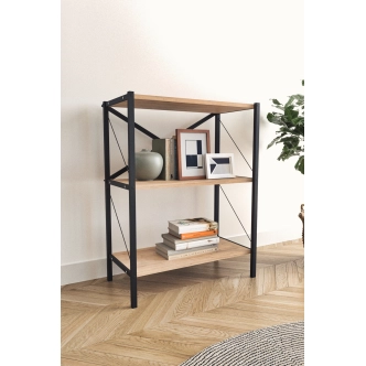 Kovový regál PEMTA 86 cm, černá/dub safírový