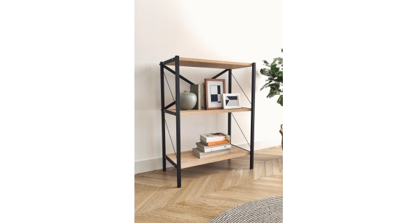 Kovový regál PEMTA 86 cm, černá/dub safírový