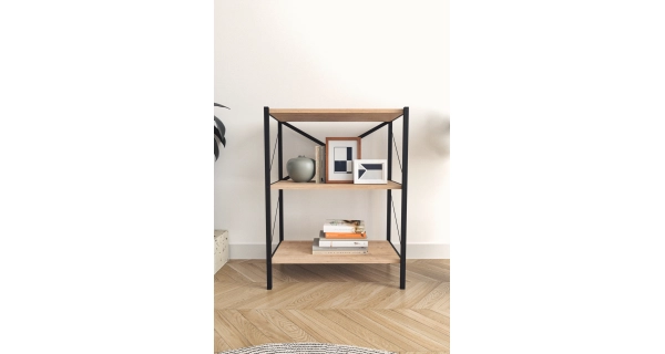 Kovový regál PEMTA 86 cm, černá/dub safírový