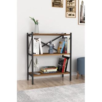 Kovový regál PEMTA 86 cm, černá/ořech