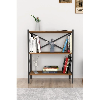 Kovový regál PEMTA 86 cm, černá/ořech