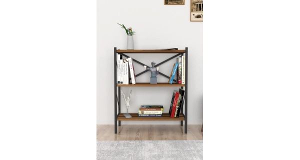 Kovový regál PEMTA 86 cm, černá/ořech