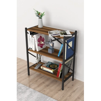 Kovový regál PEMTA 86 cm, černá/ořech