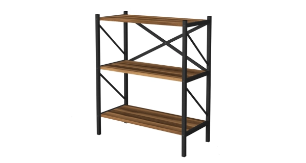 Kovový regál PEMTA 86 cm, černá/ořech