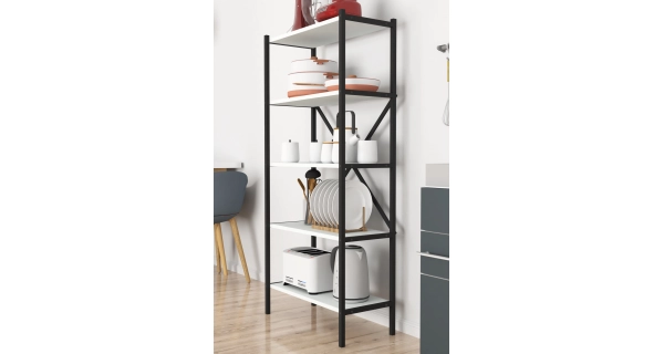 Kovový regál ROSUL, černá/bílá
