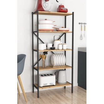 Kovový regál ROSUL, černá/borovice