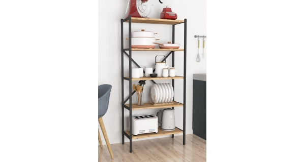 Kovový regál ROSUL, černá/borovice