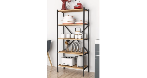 Kovový regál ROSUL, černá/borovice