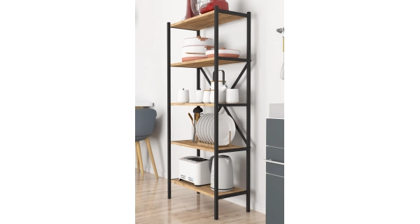 Kovový regál ROSUL, černá/borovice