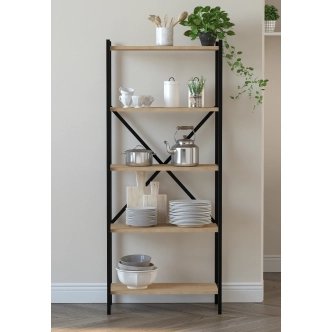 Kovový regál ROSUL, černá/dub safírový