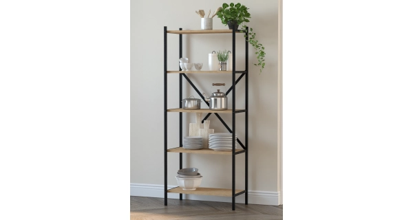 Kovový regál ROSUL, černá/dub safírový