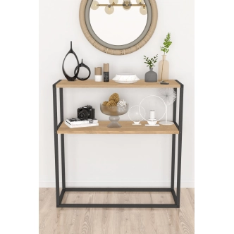 Kovový regál VALLO, černá/dub safírový