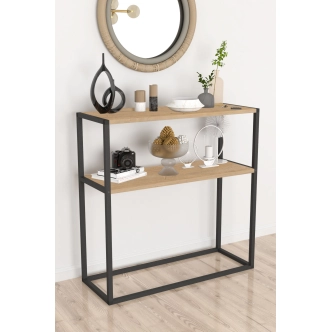 Kovový regál VALLO, černá/dub safírový