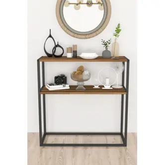 Kovový regál VALLO, černá/ořech