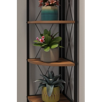 Kovový rohový regál SARUL, černá/ořech