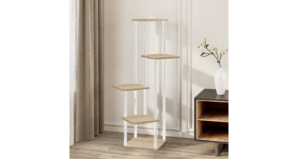 Kovový stojan na květiny CLEMENTE, bílá/dub sonoma