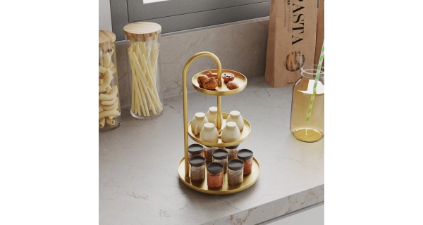 Kovový třípatrový etažér NN01212, zlatá