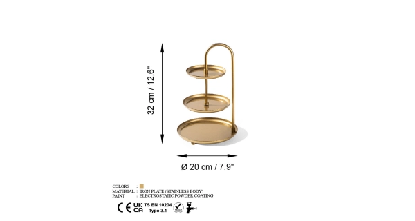 Kovový třípatrový etažér NN01212, zlatá