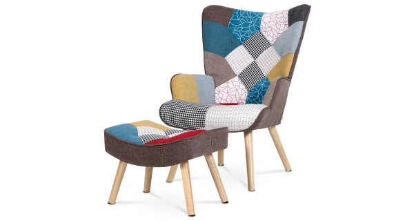 Křeslo EREBUS s podnožkou, látka patchwork