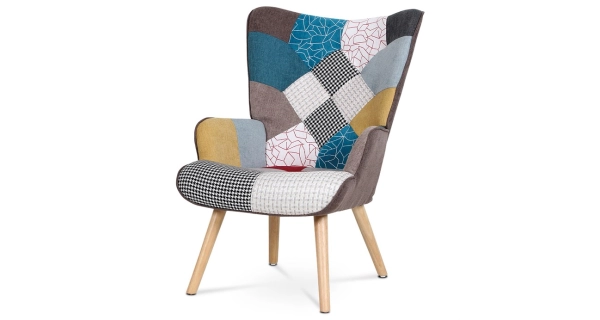 Křeslo EREBUS s podnožkou, látka patchwork