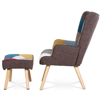 Křeslo EREBUS s podnožkou, látka patchwork