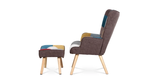 Křeslo EREBUS s podnožkou, látka patchwork