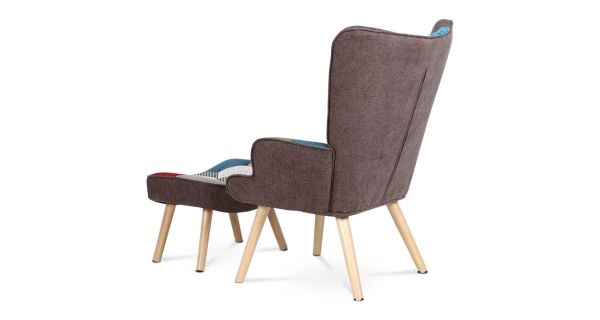 Křeslo EREBUS s podnožkou, látka patchwork