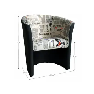 Křeslo TUANGU, látka potisk noviny/černá ekokůže 