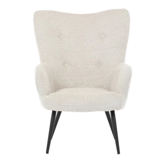 Křeslo ušák LIRVI, krémová látka, černý kov