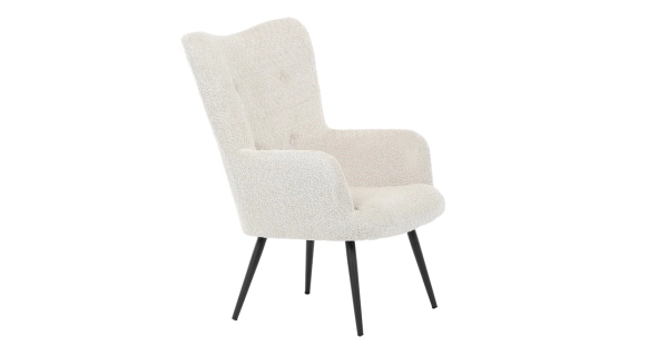 Křeslo ušák LIRVI, krémová látka, černý kov