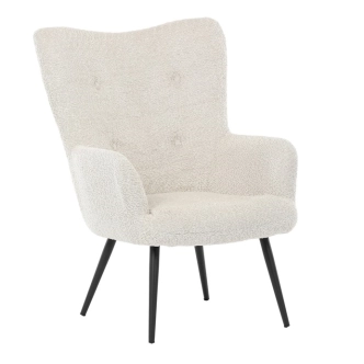 Křeslo ušák LIRVI, krémová látka, černý kov