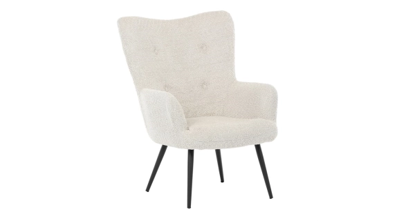 Křeslo ušák LIRVI, krémová látka, černý kov