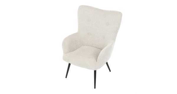 Křeslo ušák LIRVI, krémová látka, černý kov