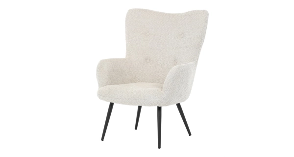 Křeslo ušák LIRVI, krémová látka, černý kov