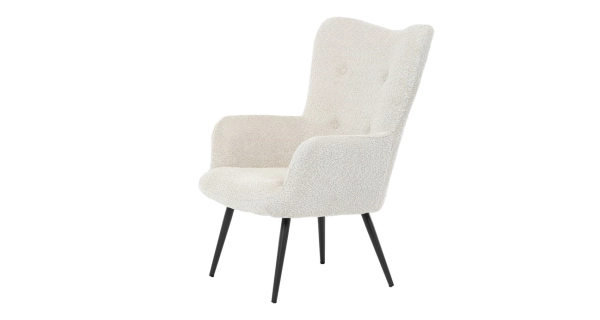 Křeslo ušák LIRVI, krémová látka, černý kov