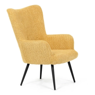 Křeslo ušák LIRVI, krémová látka, černý kov