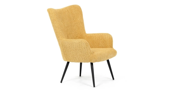 Křeslo ušák LIRVI, krémová látka, černý kov