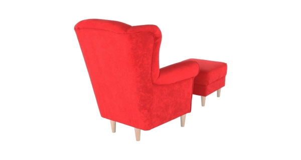 Křeslo ušák WANGI s taburetem, červená látka