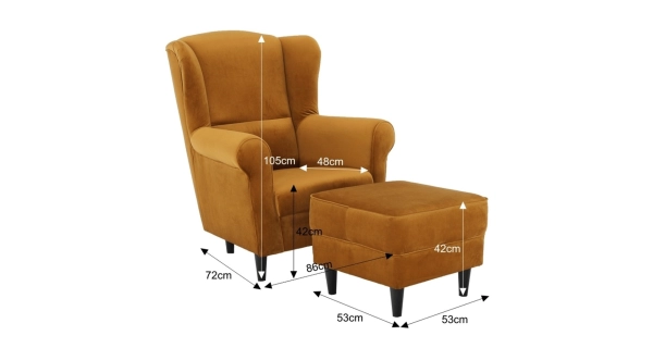 Křeslo ušák WANGI s taburetem, hořčicová