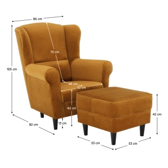Křeslo ušák WANGI s taburetem, hořčicová