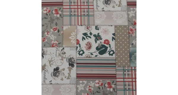 Křeslo ušák WANGI s taburetem, látka patchwork