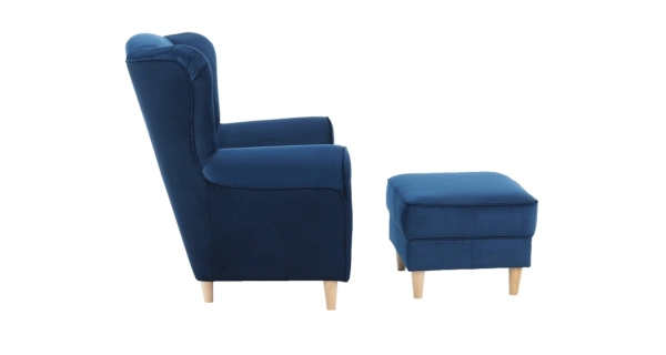 Křeslo ušák WANGI s taburetem, modrá