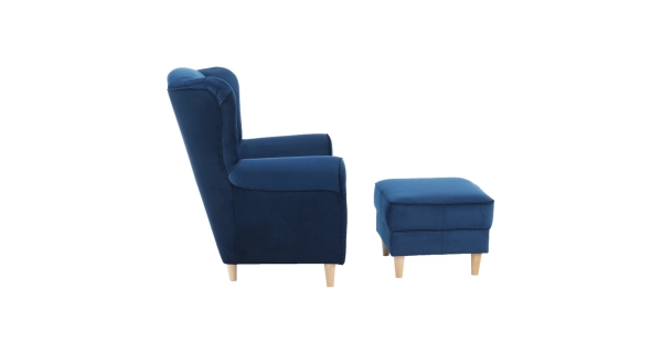 Křeslo ušák WANGI s taburetem, modrá