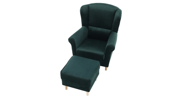 Křeslo ušák WANGI s taburetem, smaragdová